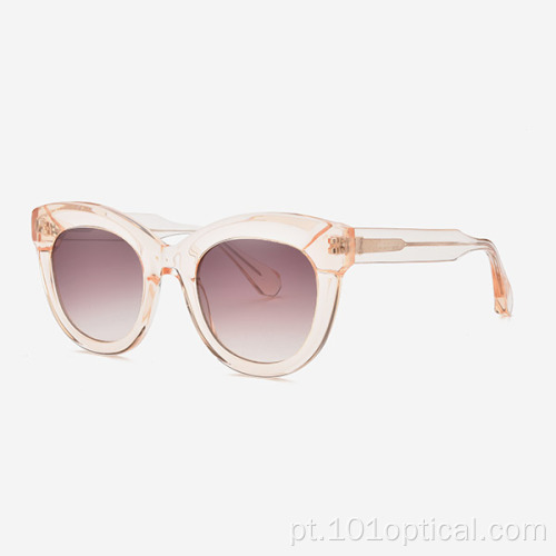 Óculos de sol feminino de acetato redondo Cat Eye